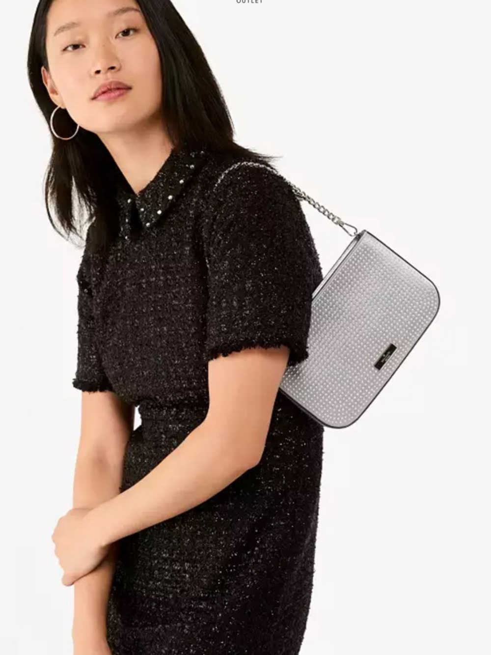 Kate Spade Madison Metallic Silver Studded Pochette Shoulder bag wedding NWOT